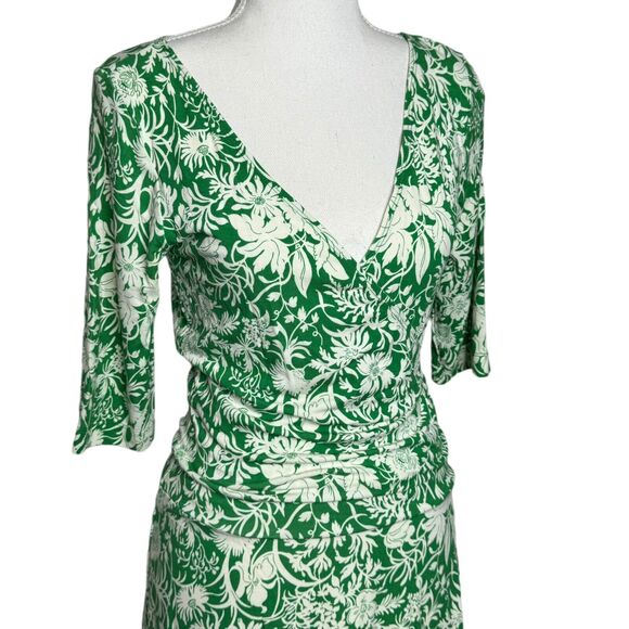 Cabi #572 Women S Green Floral Faux Wrap 3/4 Sleeve Casual Jersey Midi Dress VTG - Picture 5 of 10